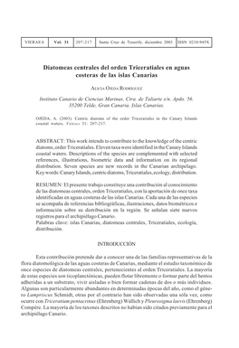 Diatomeas Centrales Del Orden Triceratiales En Aguas Costeras De Las Islas Canarias