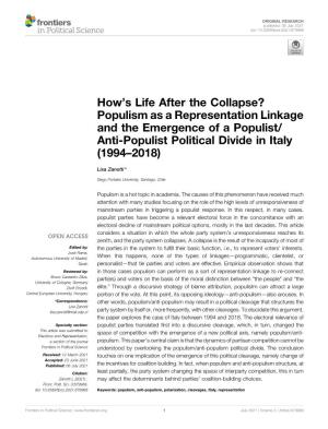 Anti-Populist Political Divide in Italy (1994–2018)