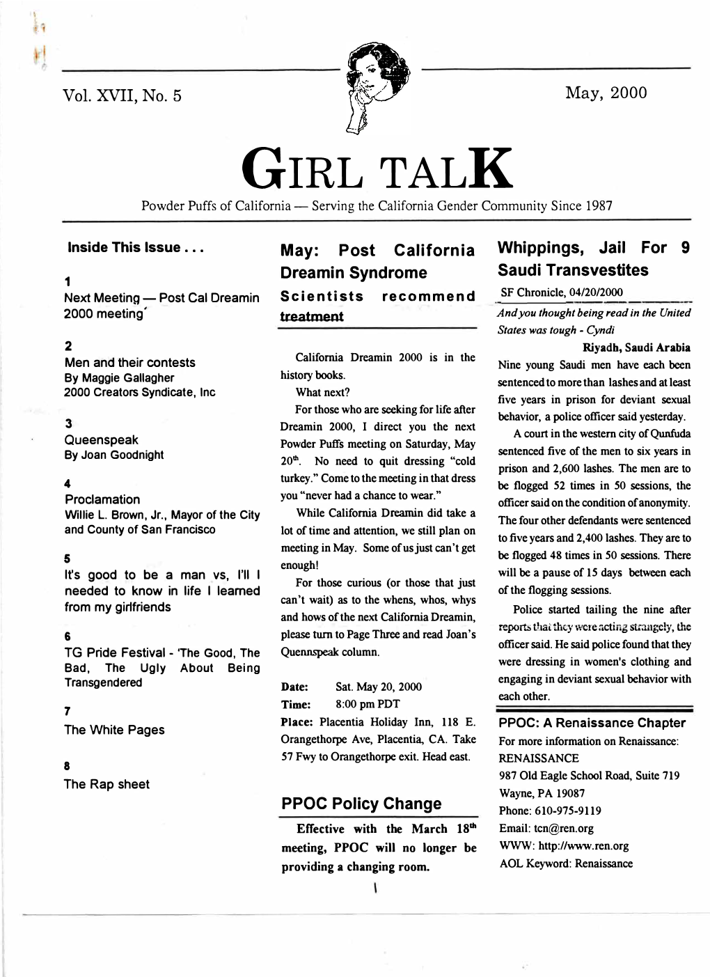 GIRL TALK Powder Puffs of California - Serving the Californiagender Community Since 1987