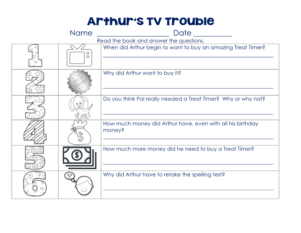 Arthur's TV Trouble Work Page and Key FREE
