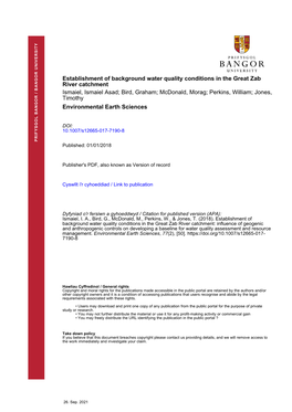 2018 Establishment of Background Water Quality Conditions in the Great