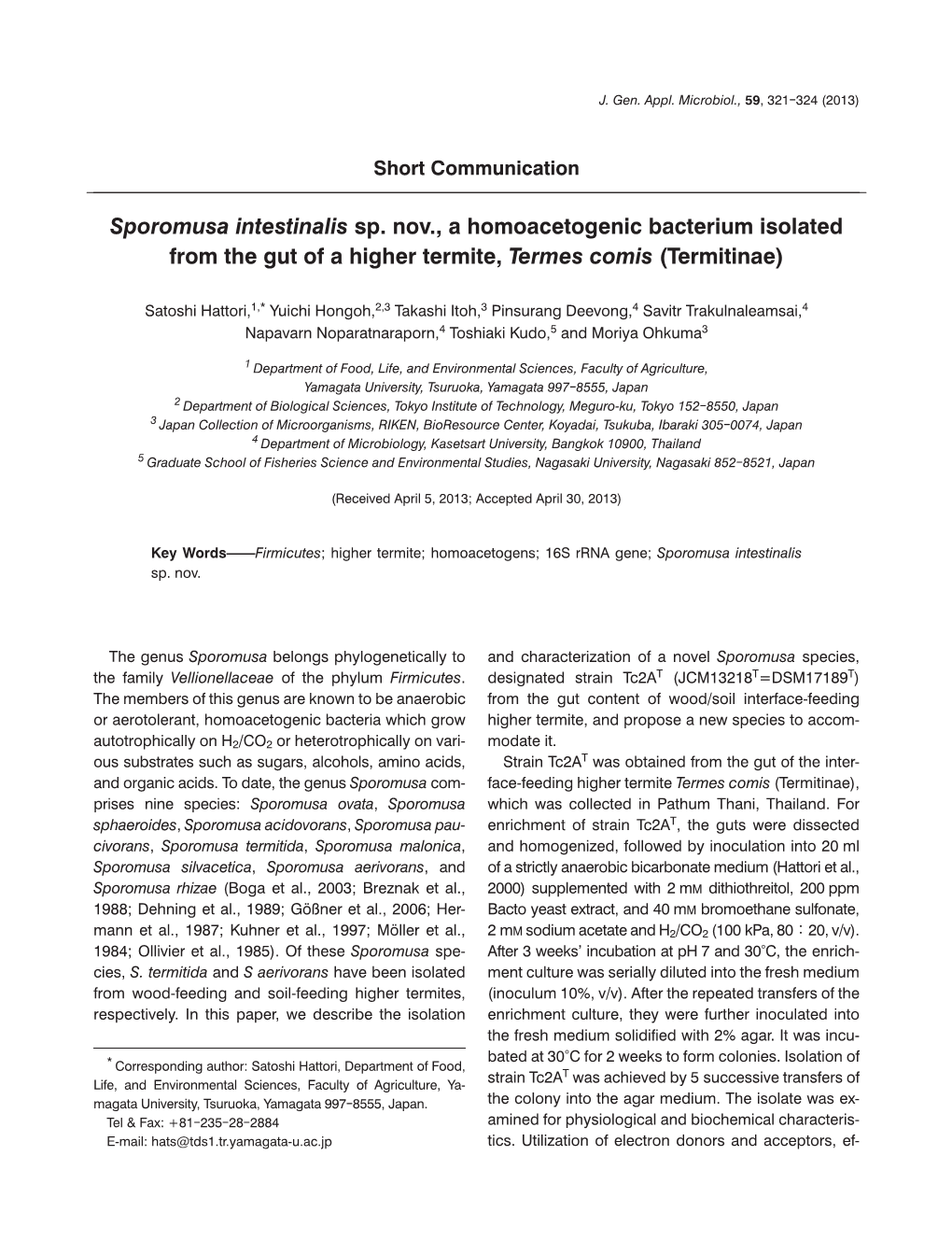 Sporomusa Intestinalis Sp. Nov., a Homoacetogenic Bacterium Isolated from the Gut of a Higher Termite, Termes Comis (Termitinae)