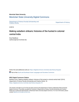 Making Subaltern Shikaris: Histories of the Hunted in Colonial Central India
