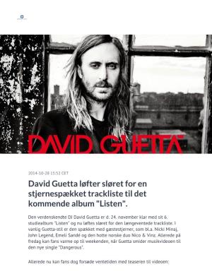 David Guetta Løfter Sløret for En Stjernespækket Trackliste Til Det Kommende Album "Listen"