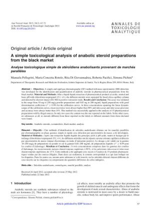 A Simple Toxicological Analysis of Anabolic Steroid Preparations from the Black Market