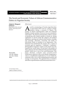 The Social and Economic Values of African Commemorative Fabrics in Nigerian Society