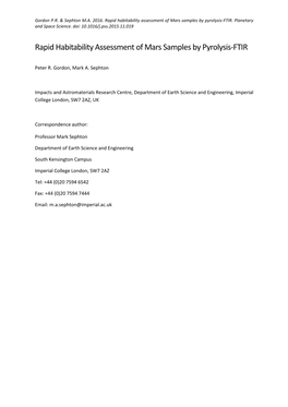 Rapid Habitability Assessment of Mars Samples by Pyrolysis-FTIR