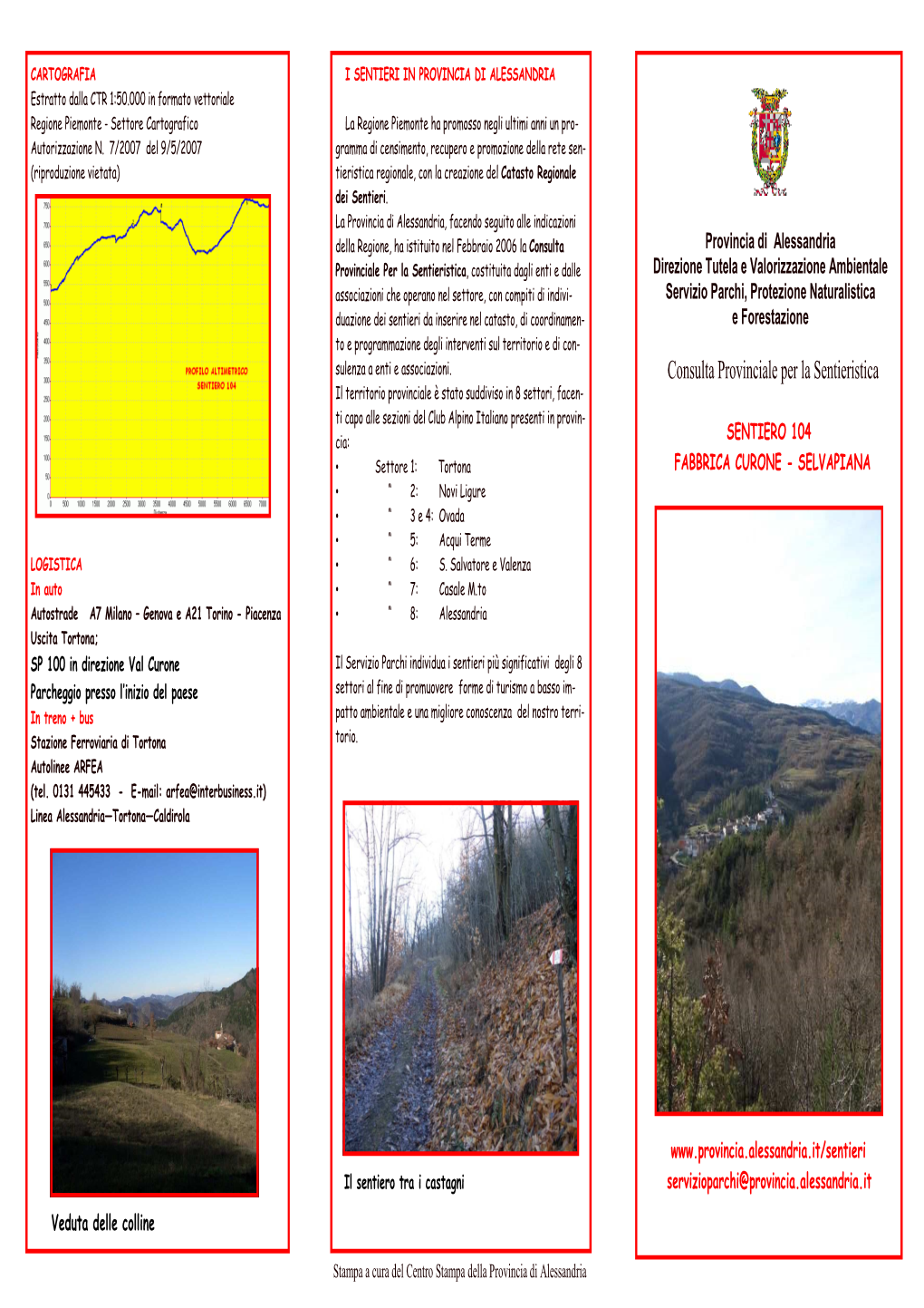 SENTIERO 104 • Settore 1: Tortona FABBRICA CURONE - SELVAPIANA • “ 2: Novi Ligure • “ 3 E 4: Ovada • “ 5: Acqui Terme LOGISTICA • “ 6: S