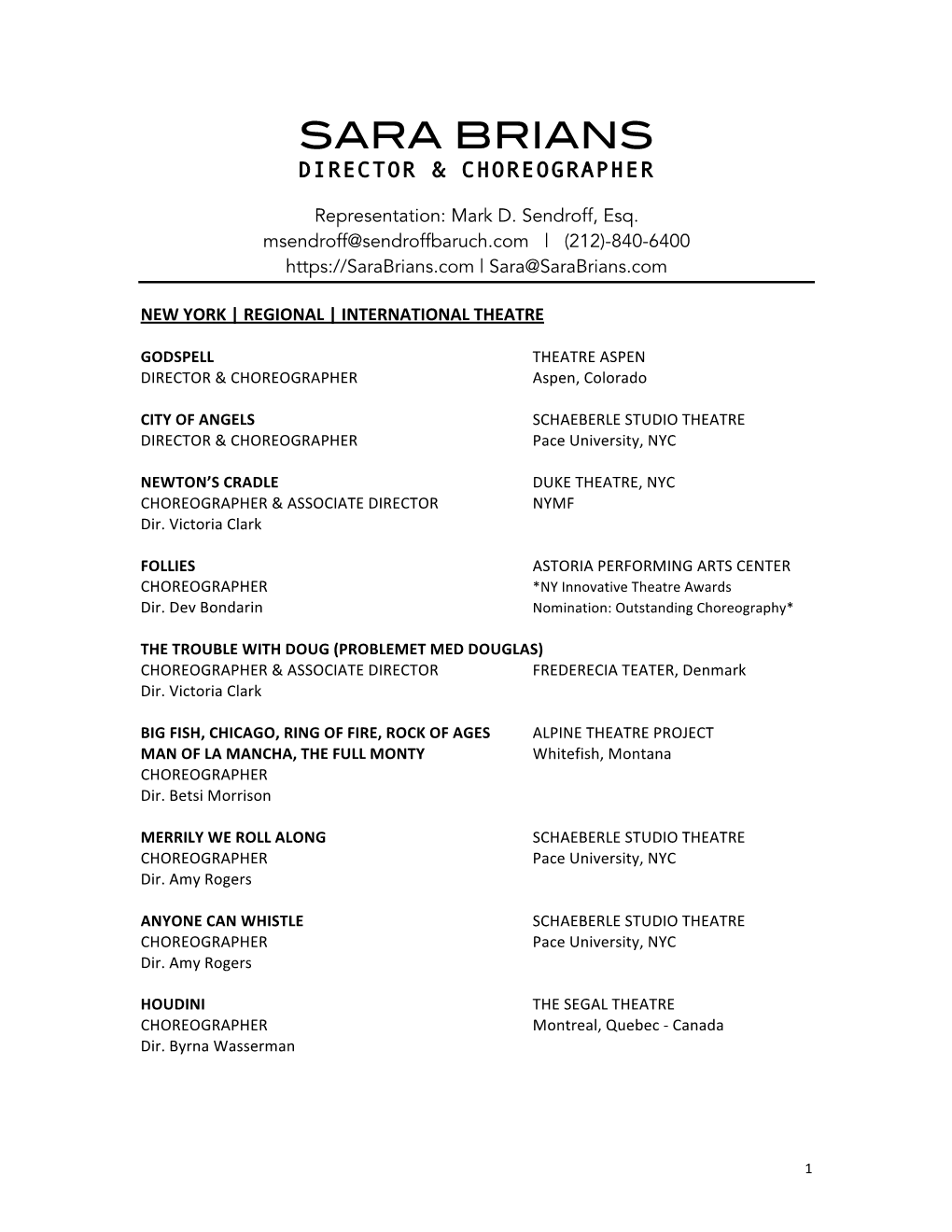 SARA BRIANS Choreography CV New Draft