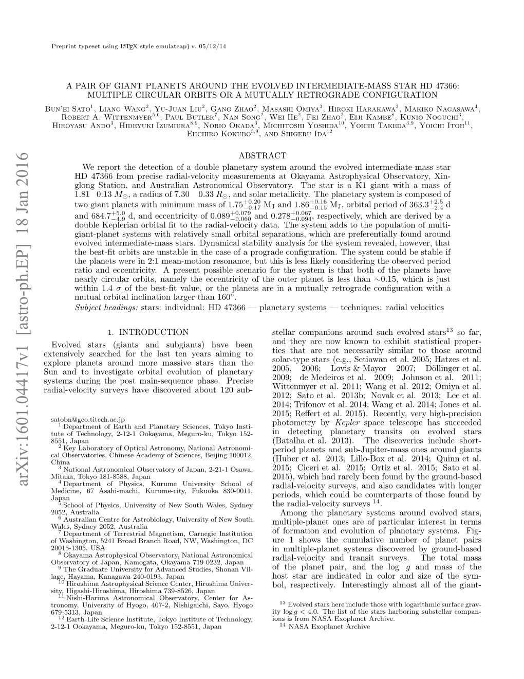 Arxiv:1601.04417V1 [Astro-Ph.EP] 18 Jan 2016 Ailvlct Uvy Aedsoee Bu 2 Sub- 120 Precise About Planetary Discovered Phase