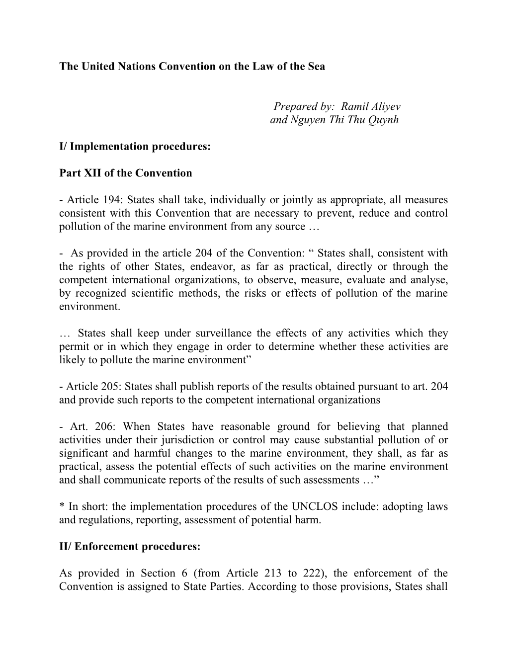 Enforcement Mechanism of UNCLOS