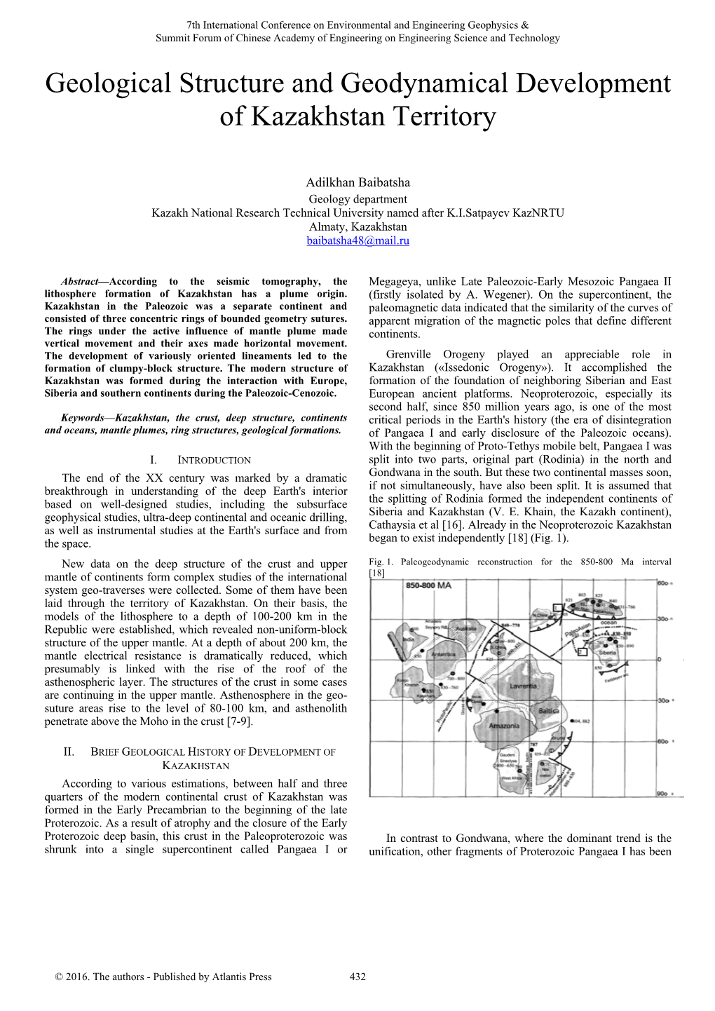 Geological Structure and Geodynamical Development of Kazakhstan Territory