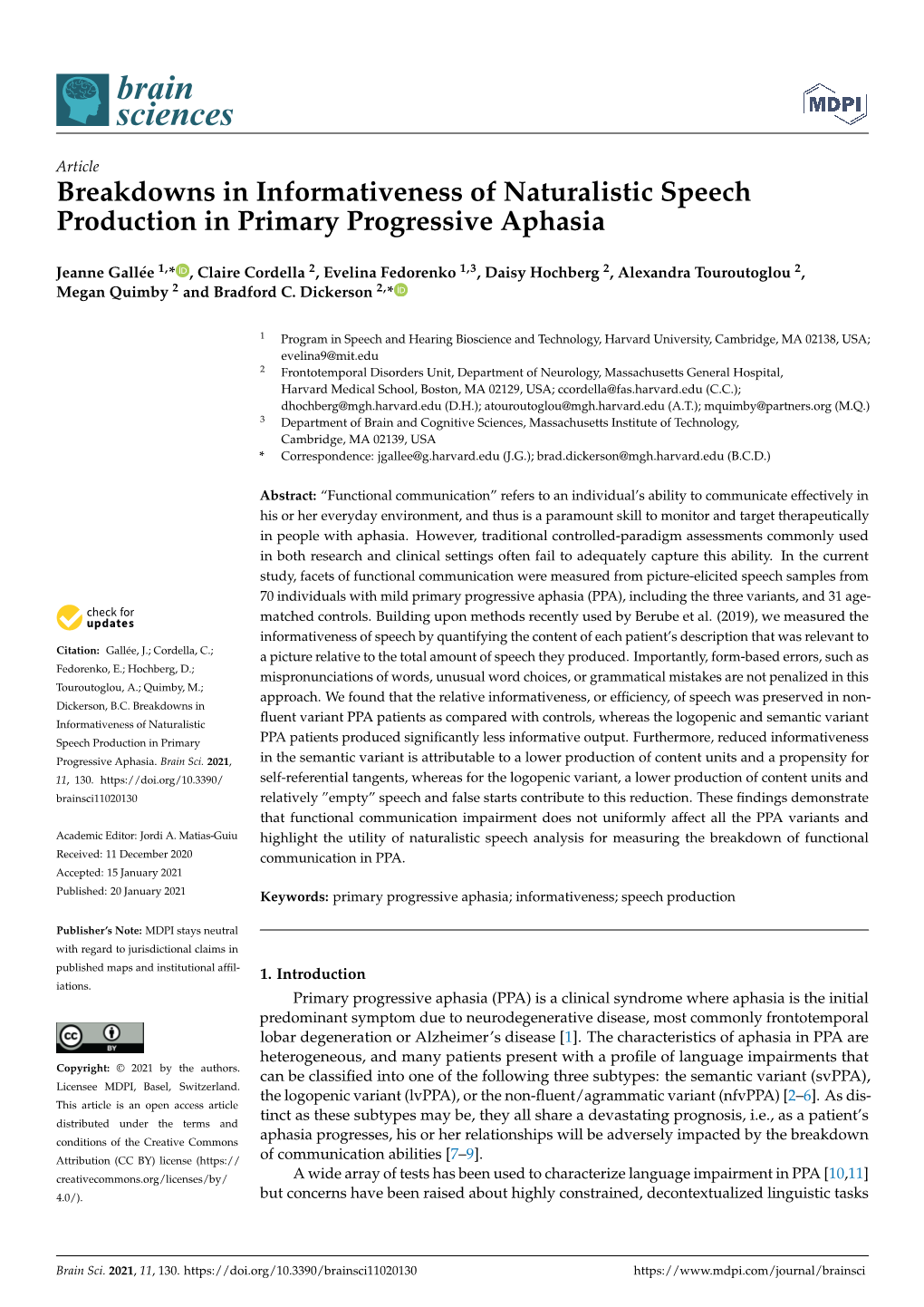 Breakdowns in Informativeness of Naturalistic Speech Production in Primary Progressive Aphasia