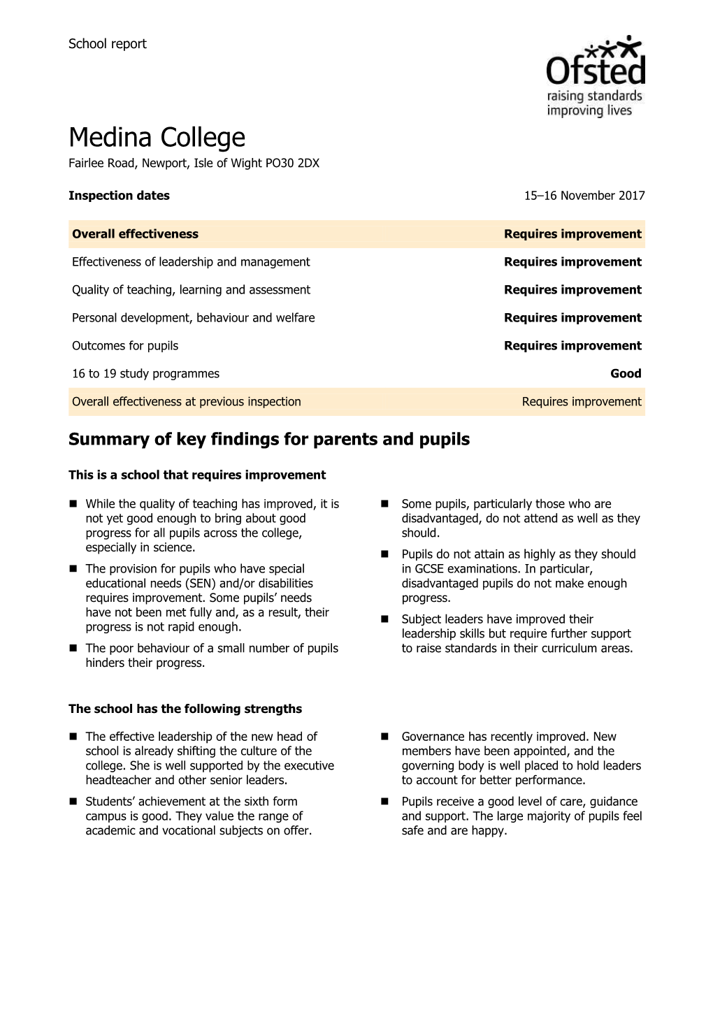 Medina College Fairlee Road, Newport, Isle of Wight PO30 2DX