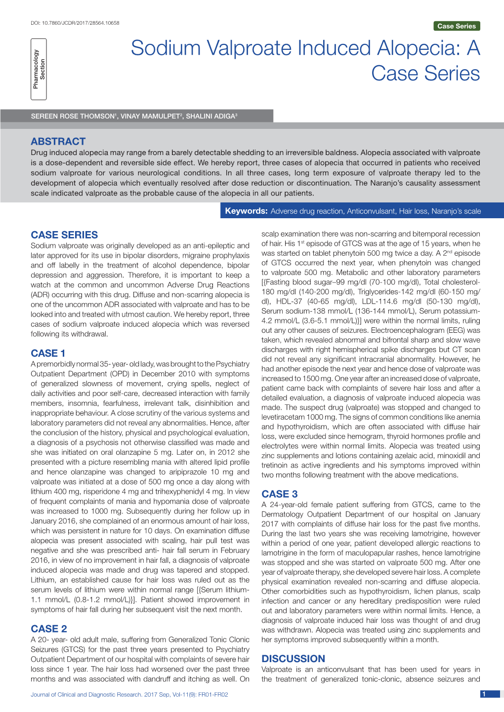 Sodium Valproate Induced Alopecia: a Case Series