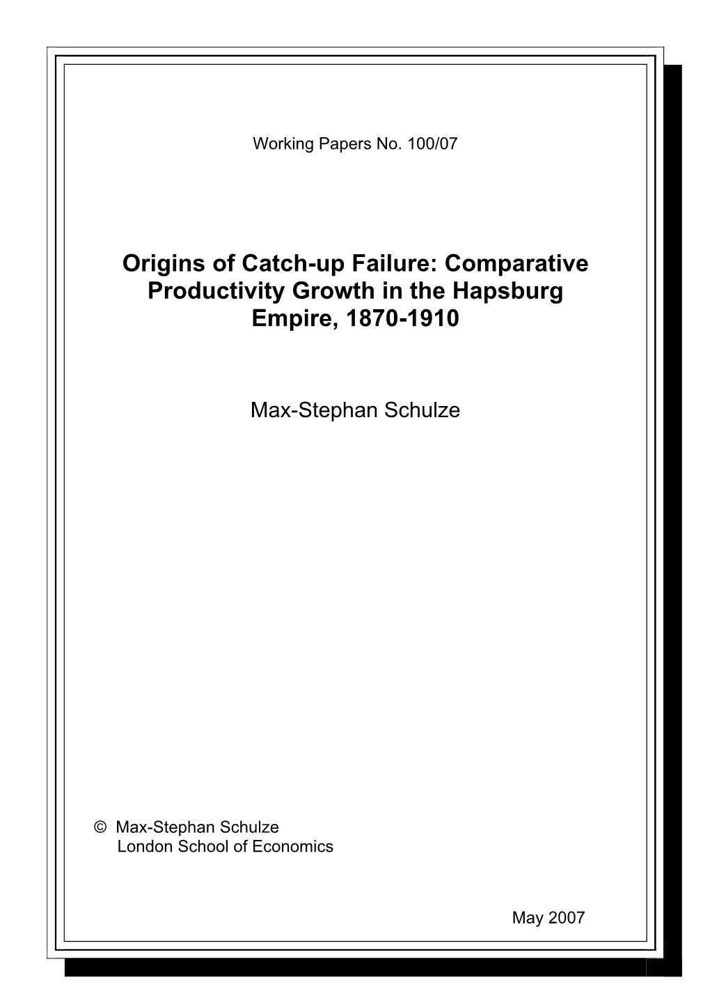 Comparative Productivity Growth in the Hapsburg Empire, 1870-1910