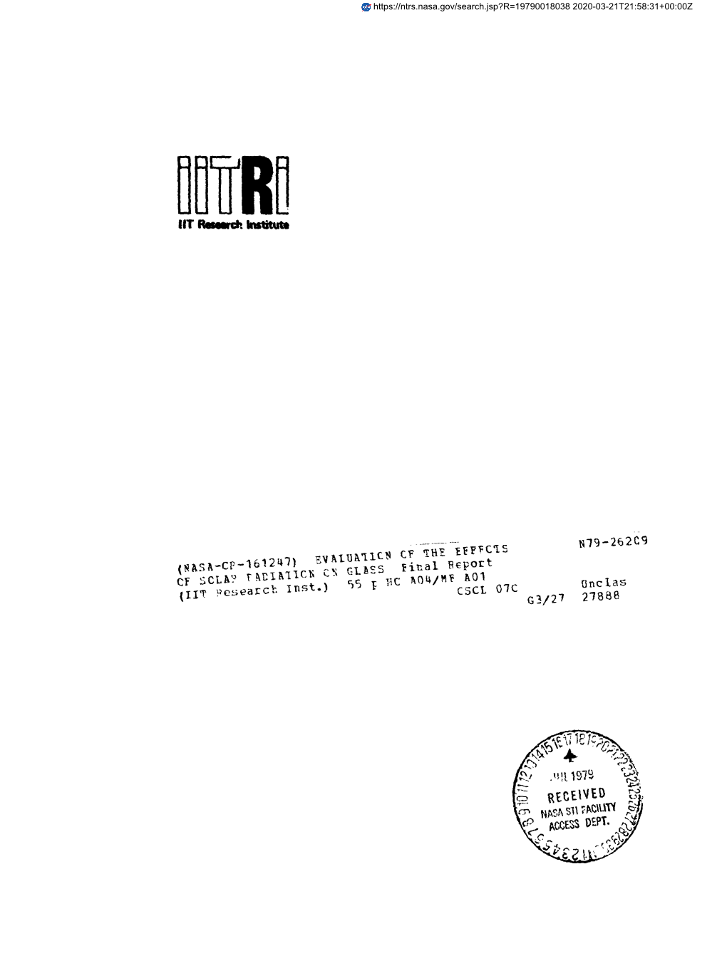 Final Report No. D6139 EVALUATION of the EFFECTS of SOLAR RADIATIOZ4 on GLASS for 'National Aeronautics 6T Space Administration George C