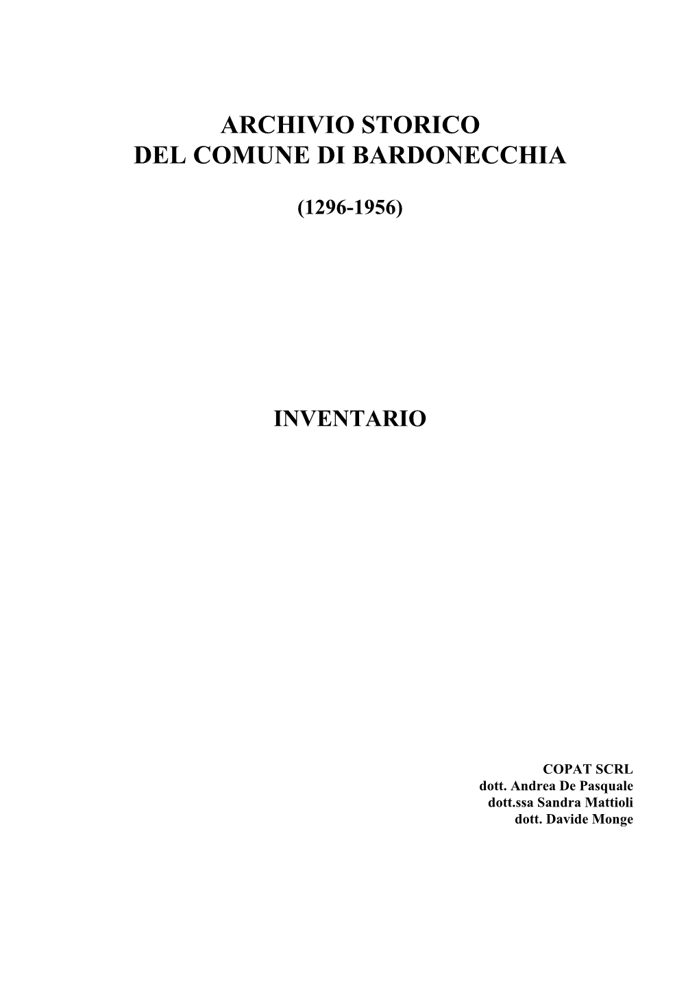 Archivio Storico Del Comune Di Bardonecchia