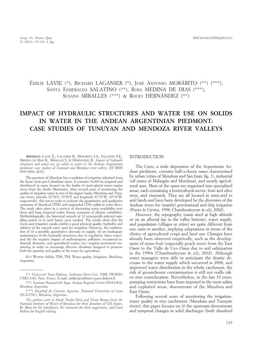 Impact of Hydraulic Structures and Water Use on Solids in Water in the Andean Argentinian Piedmont: Case Studies of Tunuyan and Mendoza River Valleys