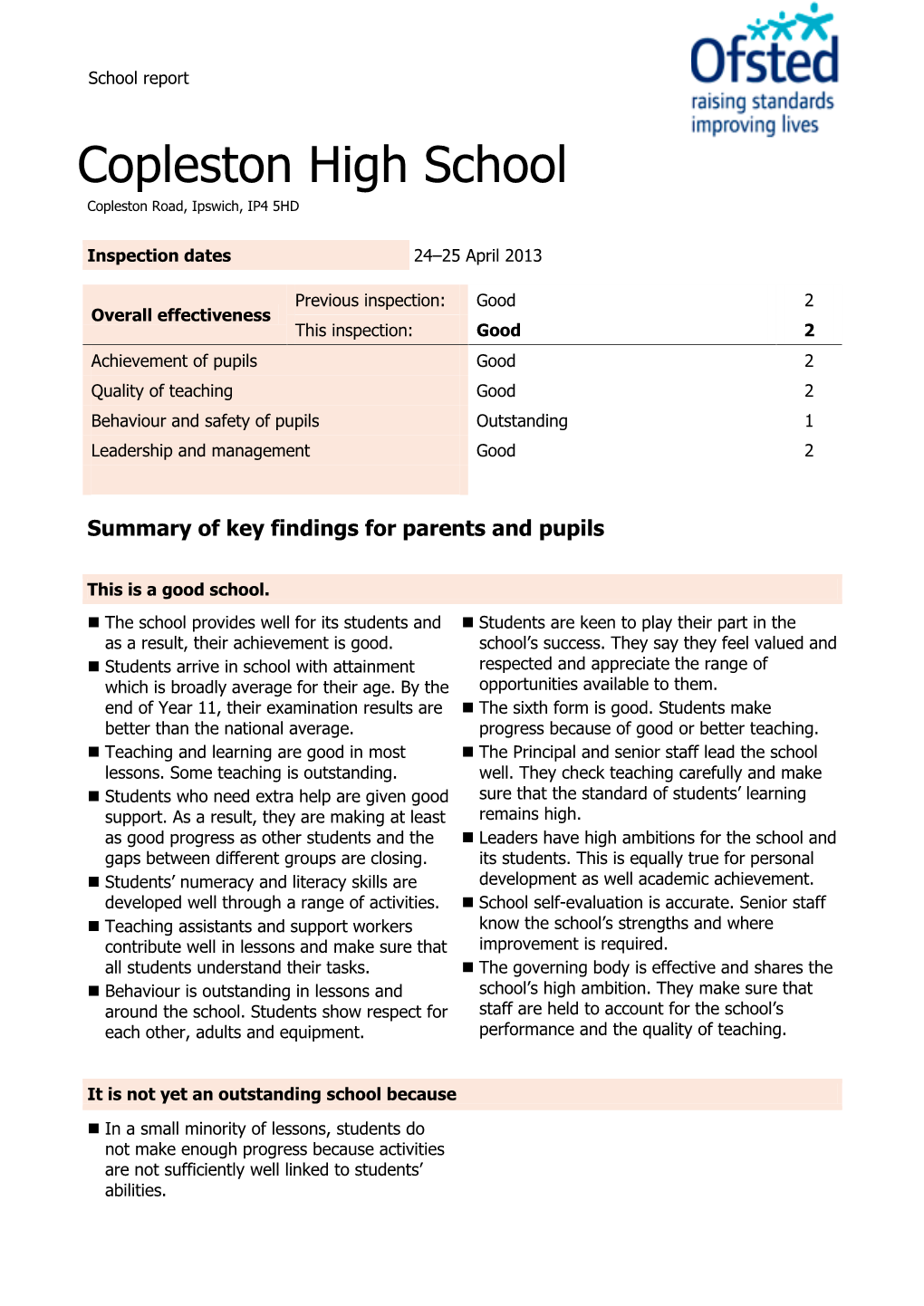 Copleston High School Copleston Road, Ipswich, IP4 5HD