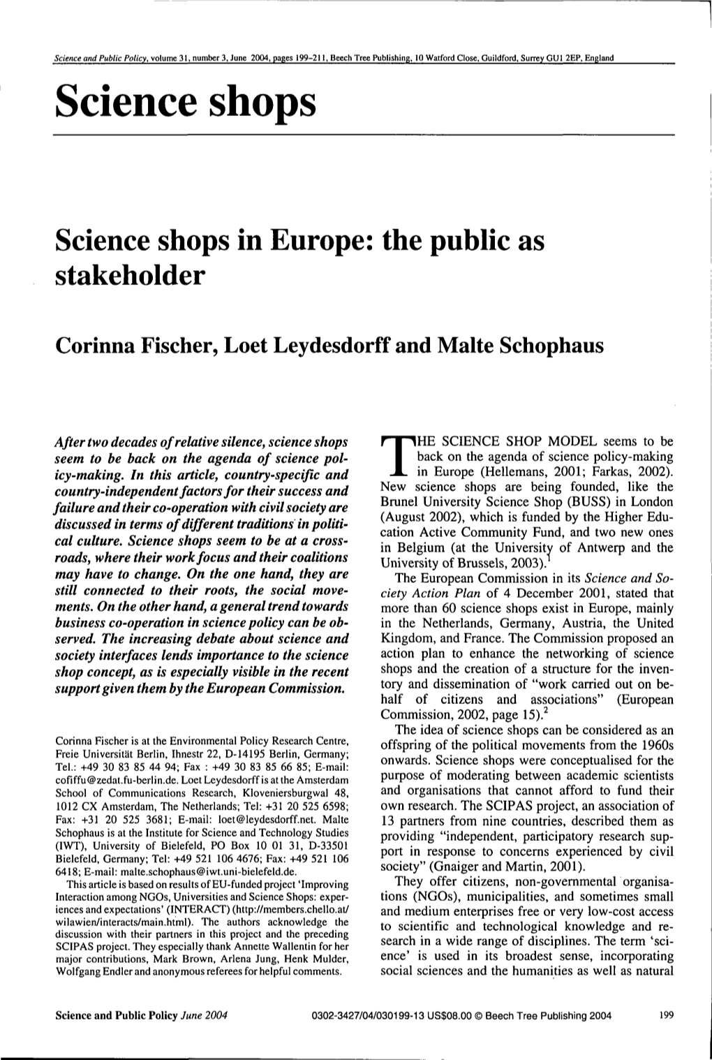 Science Shops in Europe: the Public As Stakeholder