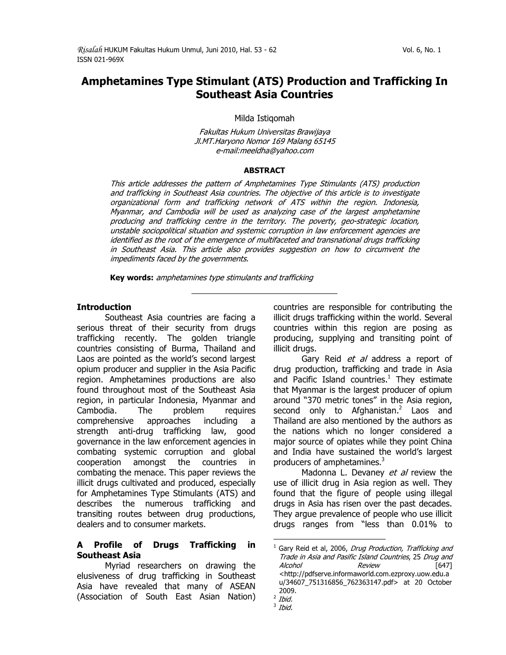 (ATS) Production and Trafficking in Southeast Asia Countries