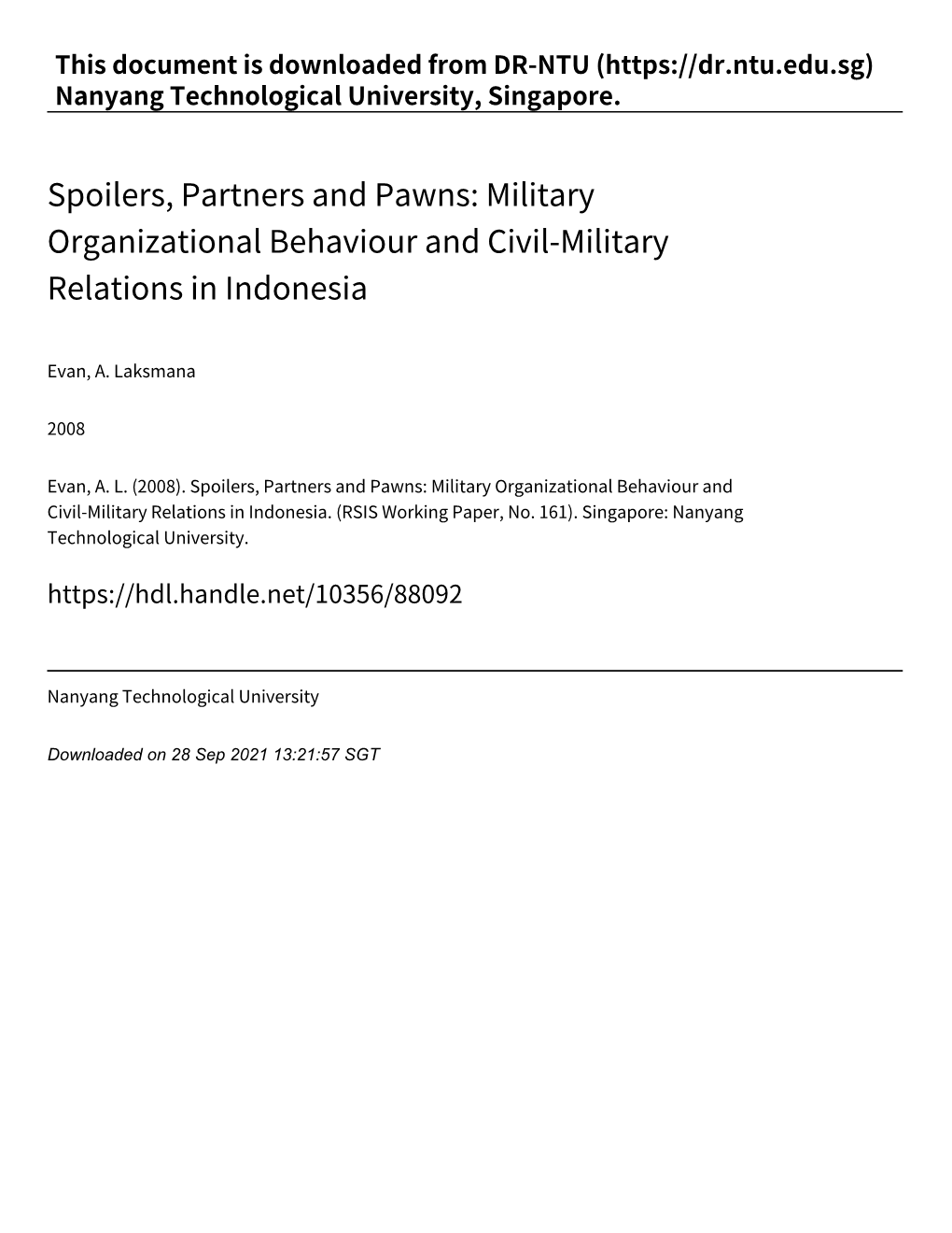 Military Organizational Behaviour and Civil‑Military Relations in Indonesia