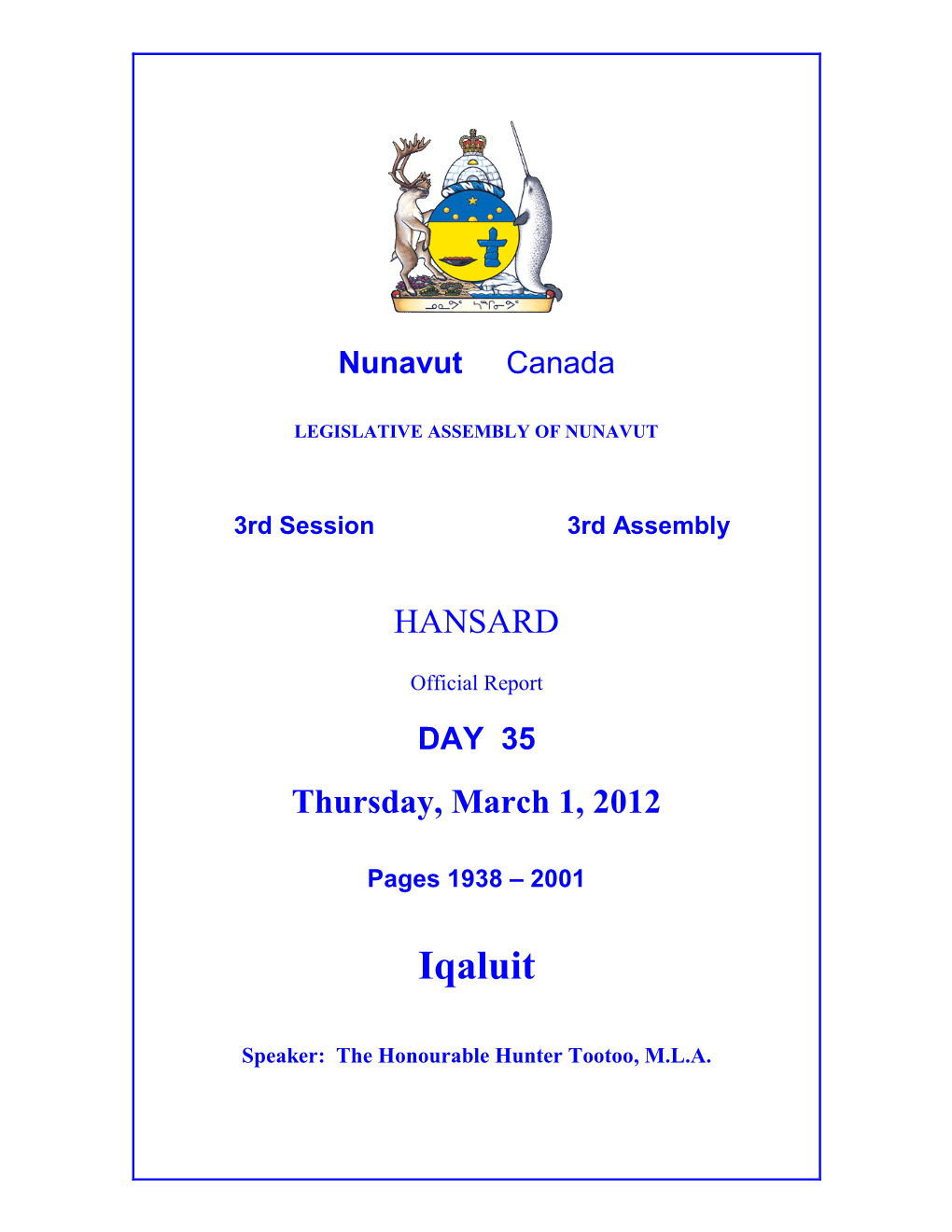 Nunavut Hansard 1938