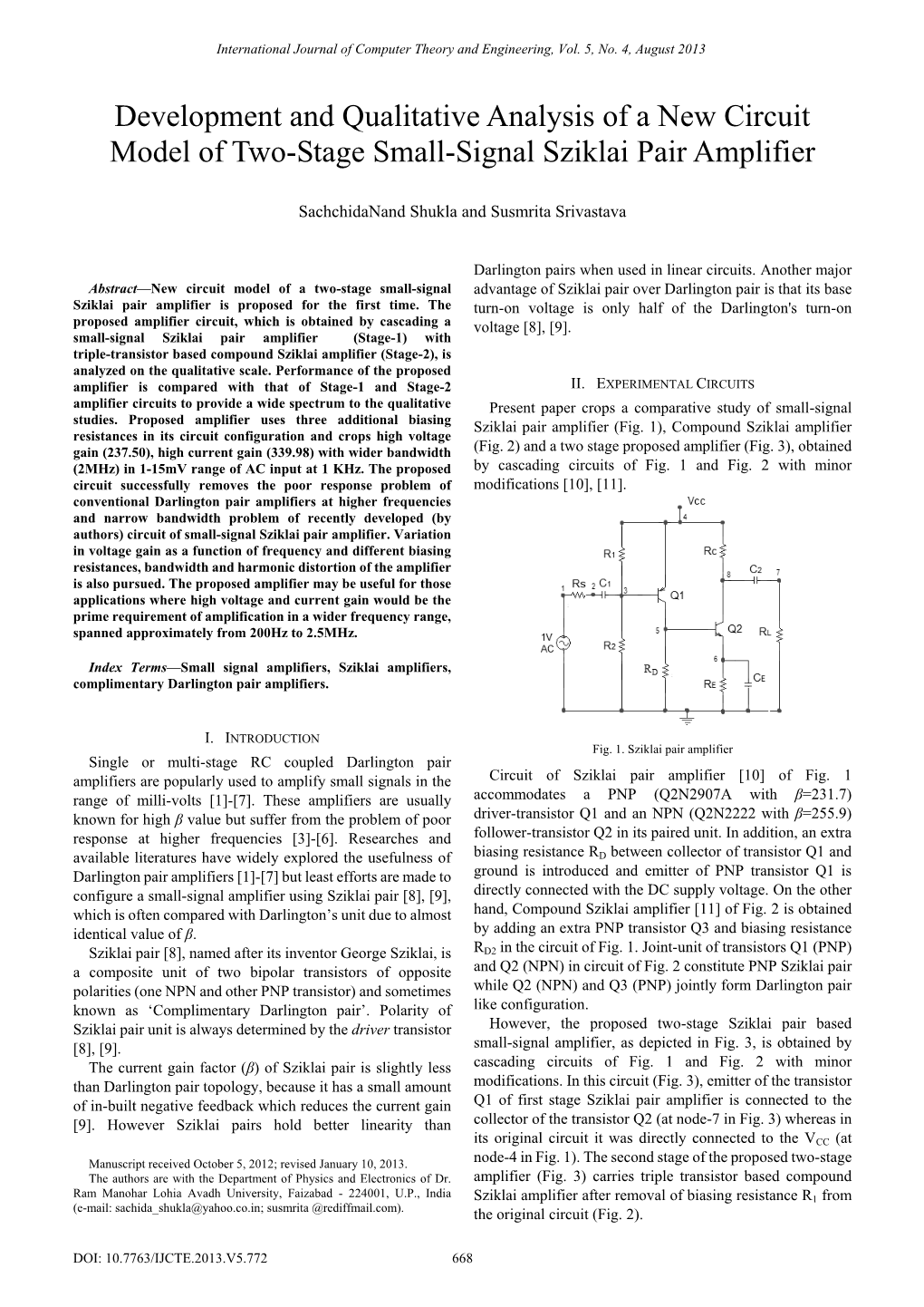 Development and Qualitative Analysis of a New Circuit Model of Two-Stage Small-Signal Sziklai Pair Amplifier