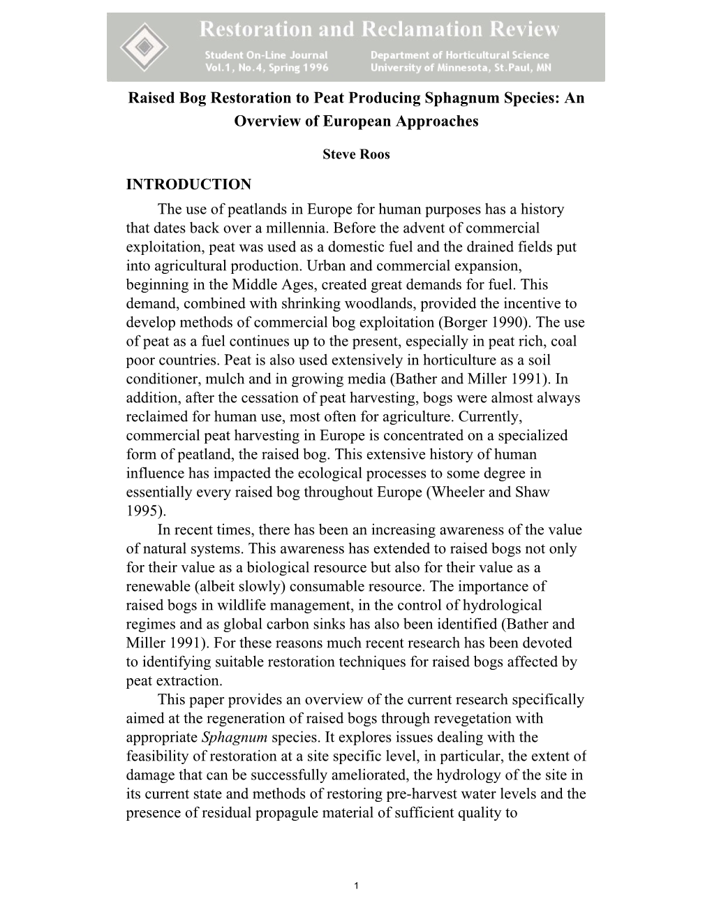 Raised Bog Restoration to Peat Producing Sphagnum Species: an Overview of European Approaches