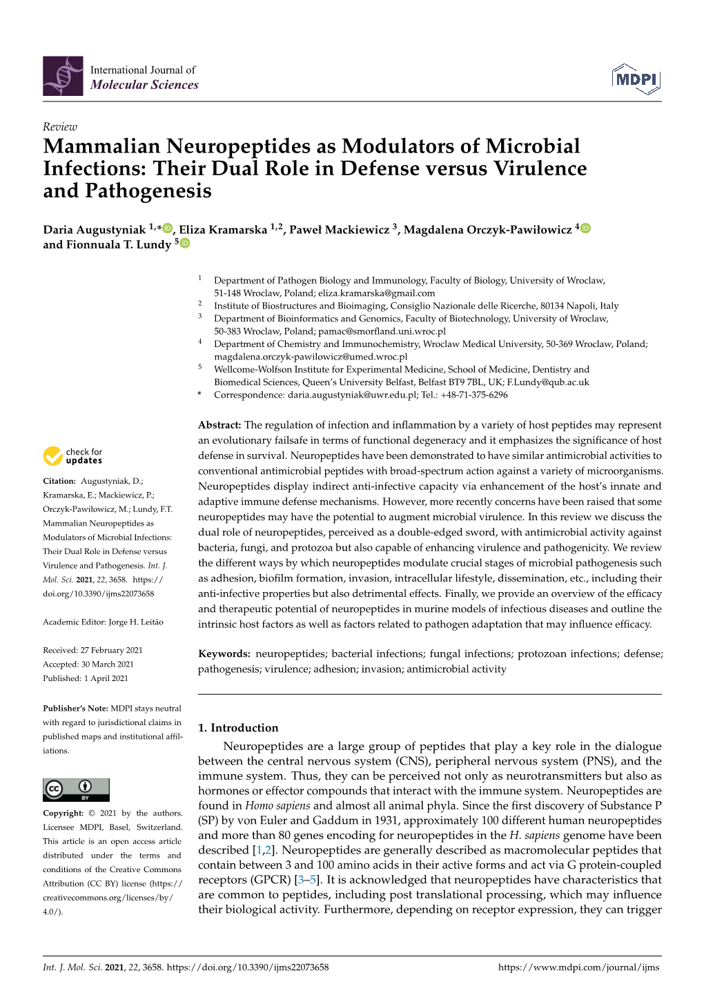 Mammalian Neuropeptides As Modulators of Microbial Infections: Their Dual Role in Defense Versus Virulence and Pathogenesis