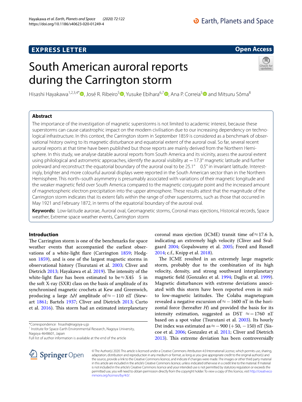 South American Auroral Reports During the Carrington Storm Hisashi Hayakawa1,2,3,4* , José R