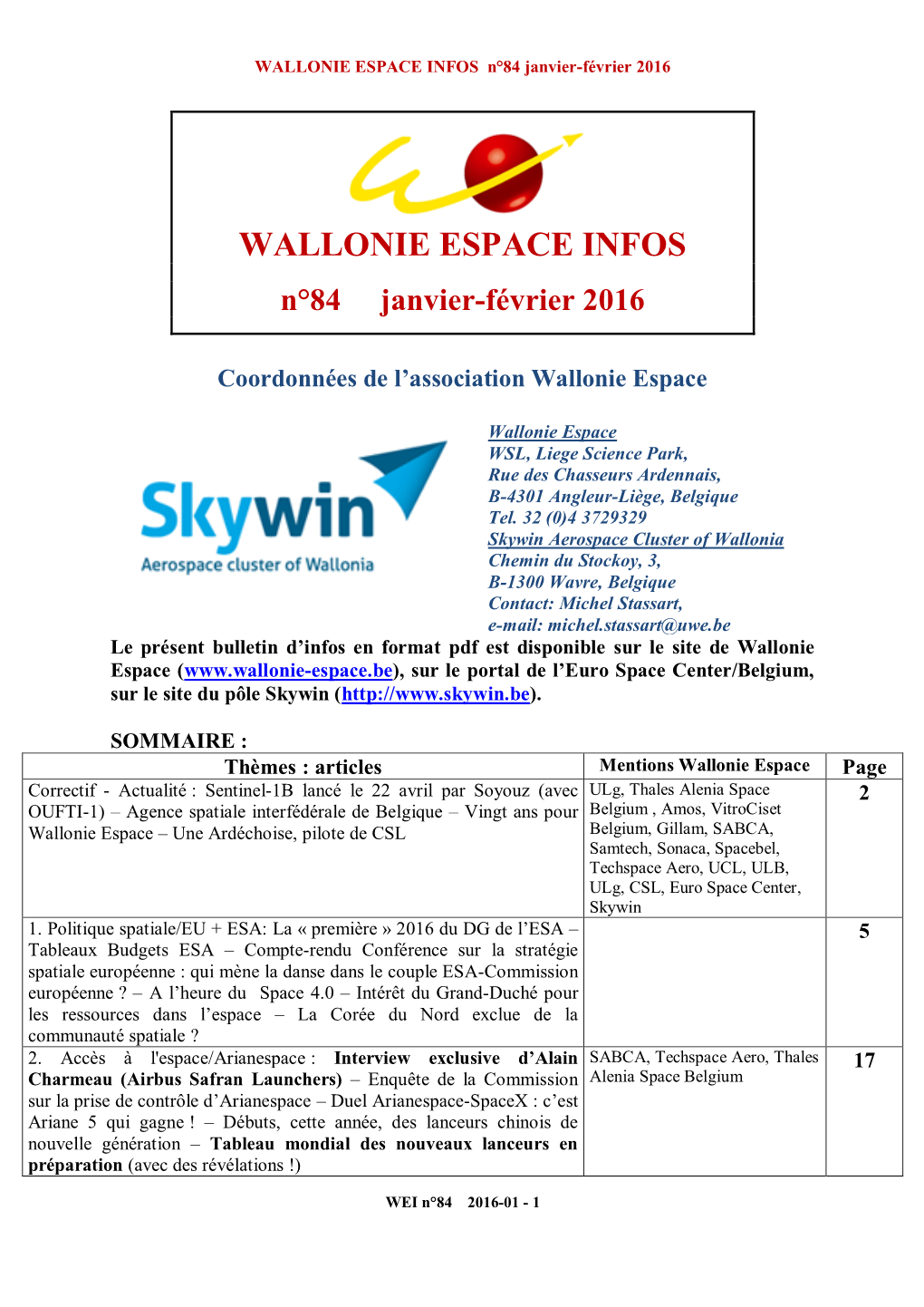 WALLONIE ESPACE INFOS N 44 Mai-Juin 2009