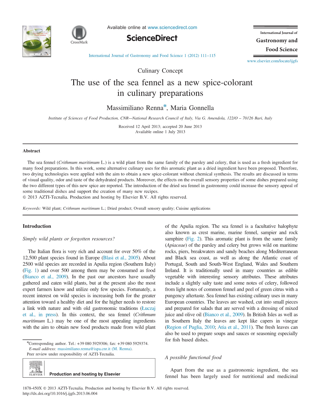 The Use of the Sea Fennel As a New Spice-Colorant in Culinary Preparations