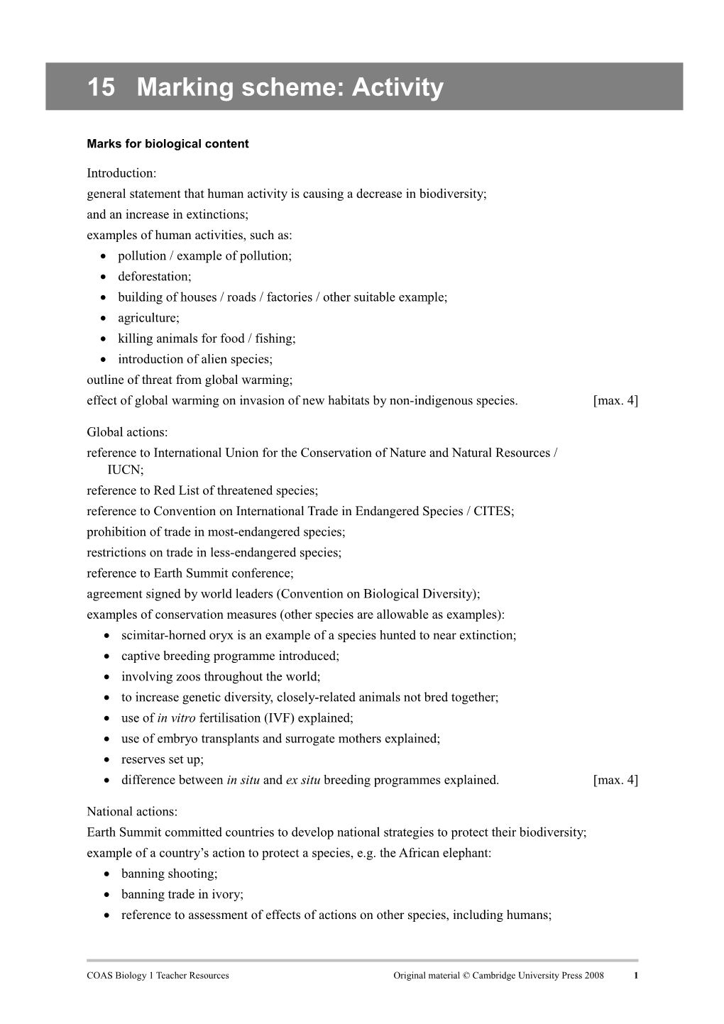 COAS Biology 1 Teacher Resources Original Material Cambridge University Press 2008 2