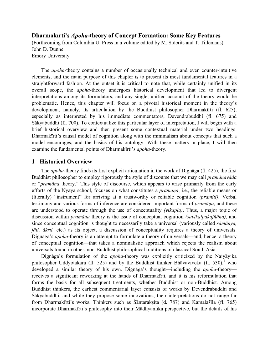 Dharmakīrti's Apoha-Theory of Concept Formation