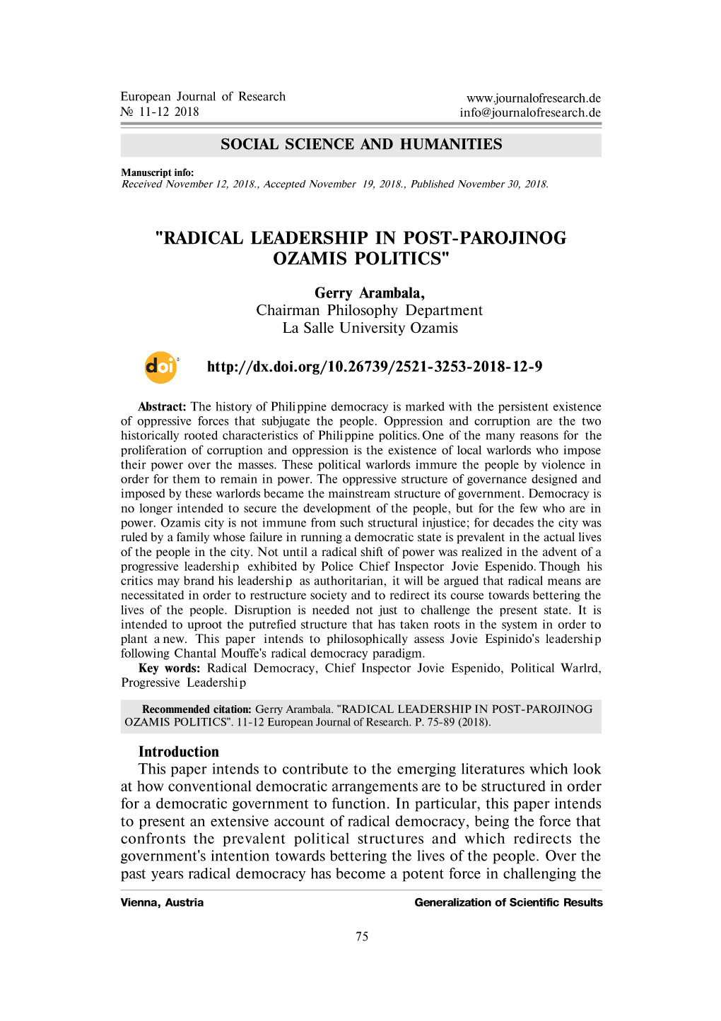 "Radical Leadership in Post-Parojinog Ozamis Politics"