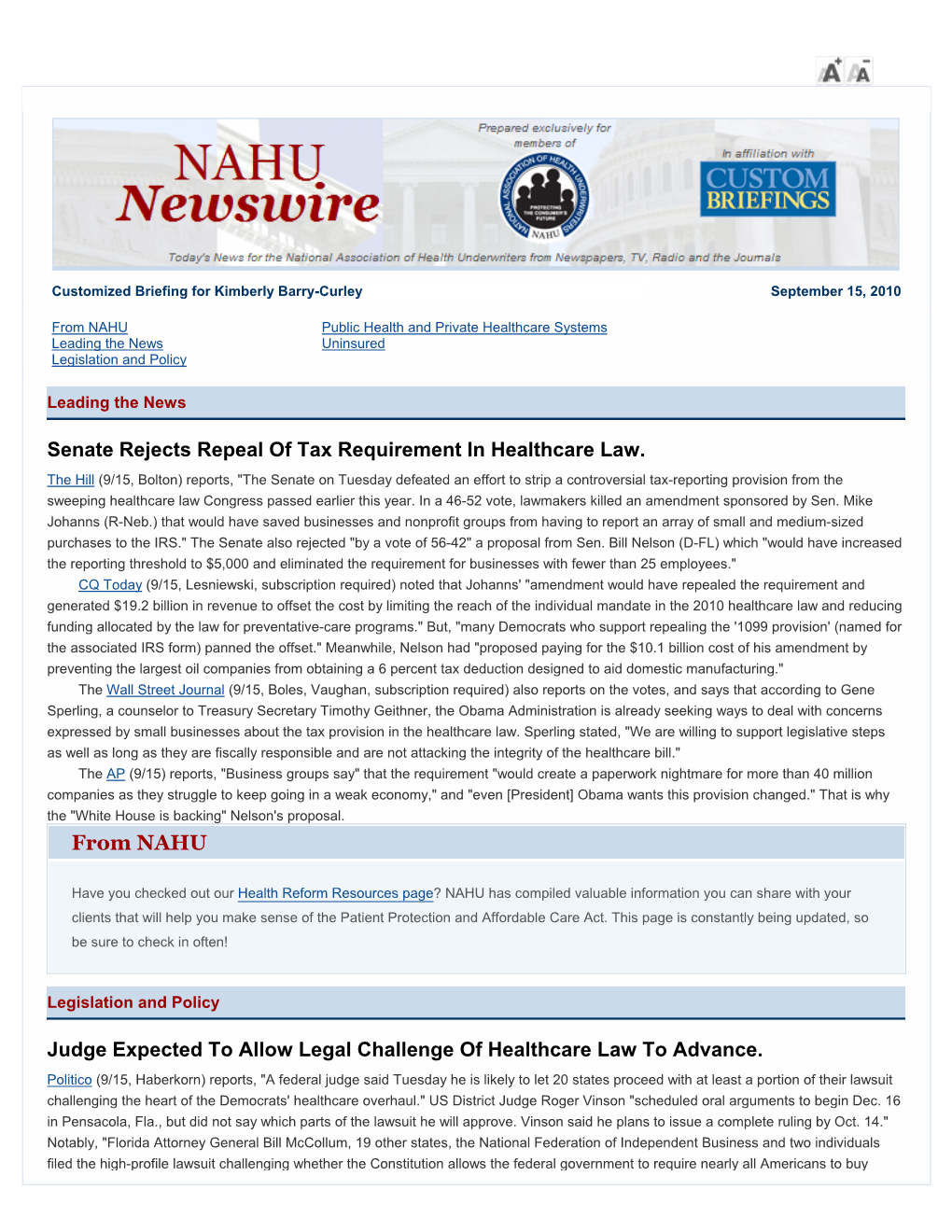 From NAHU Public Health and Private Healthcare Systems Leading the News Uninsured Legislation and Policy