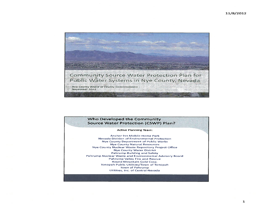 Community Source Water Protection Plan for Public Water Systems in Nye County, Nevada