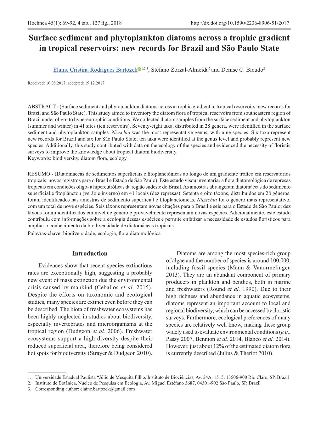 Surface Sediment and Phytoplankton Diatoms Across a Trophic Gradient in Tropical Reservoirs: New Records for Brazil and São Paulo State