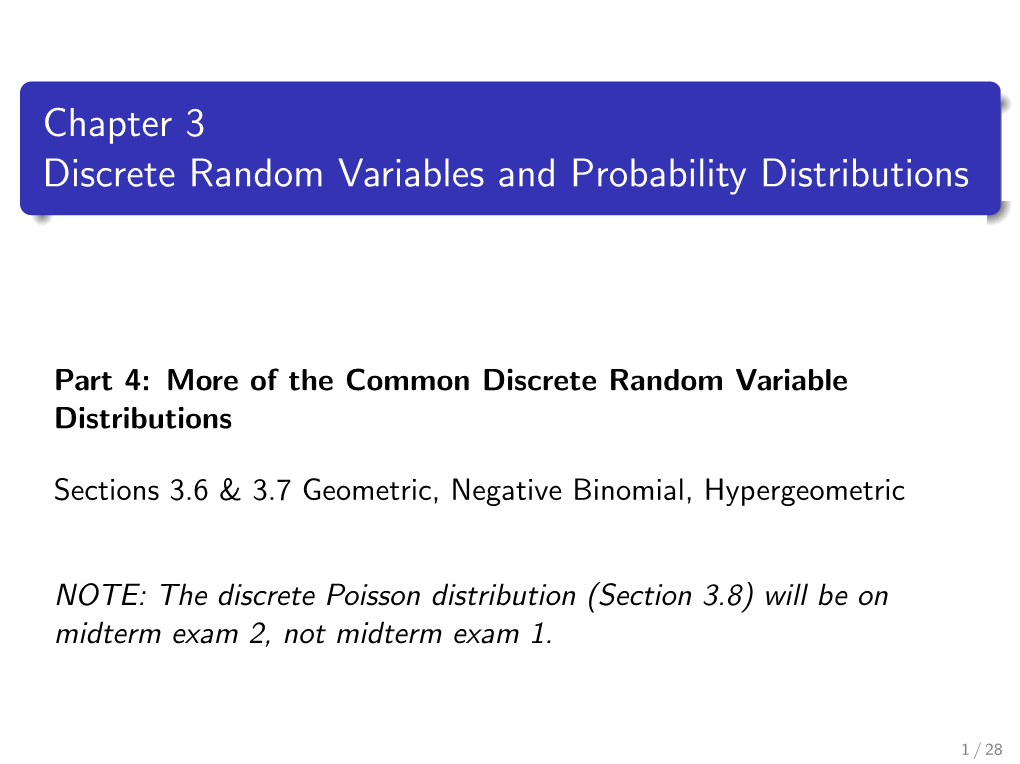 Chapter 3 Discrete Random Variables and Probability Distributions