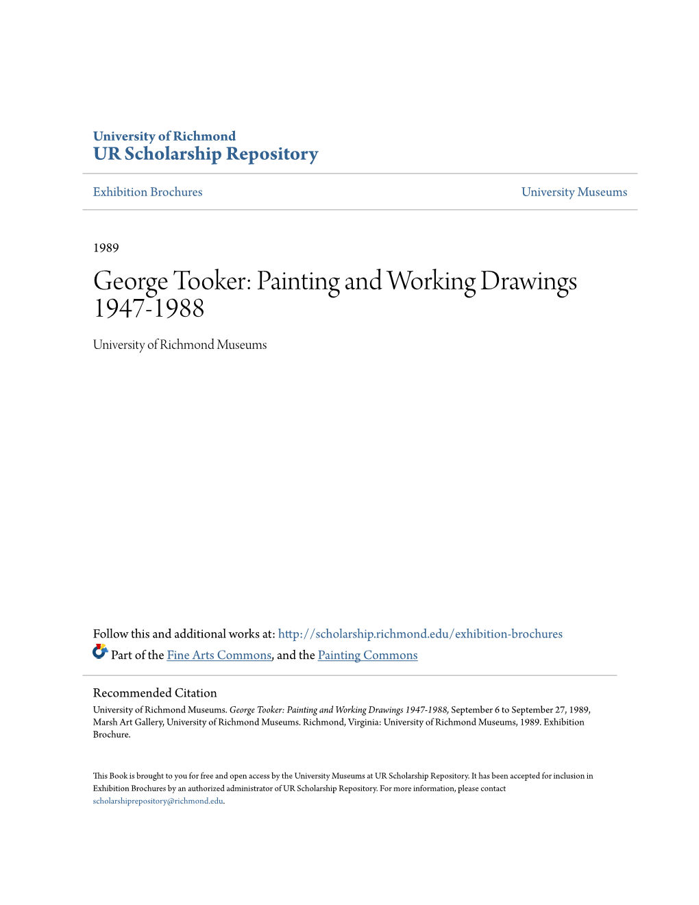 George Tooker: Painting and Working Drawings 1947-1988 University of Richmond Museums