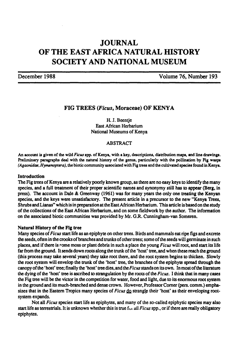 Journal of the East Africa Natural History Society and National Museum