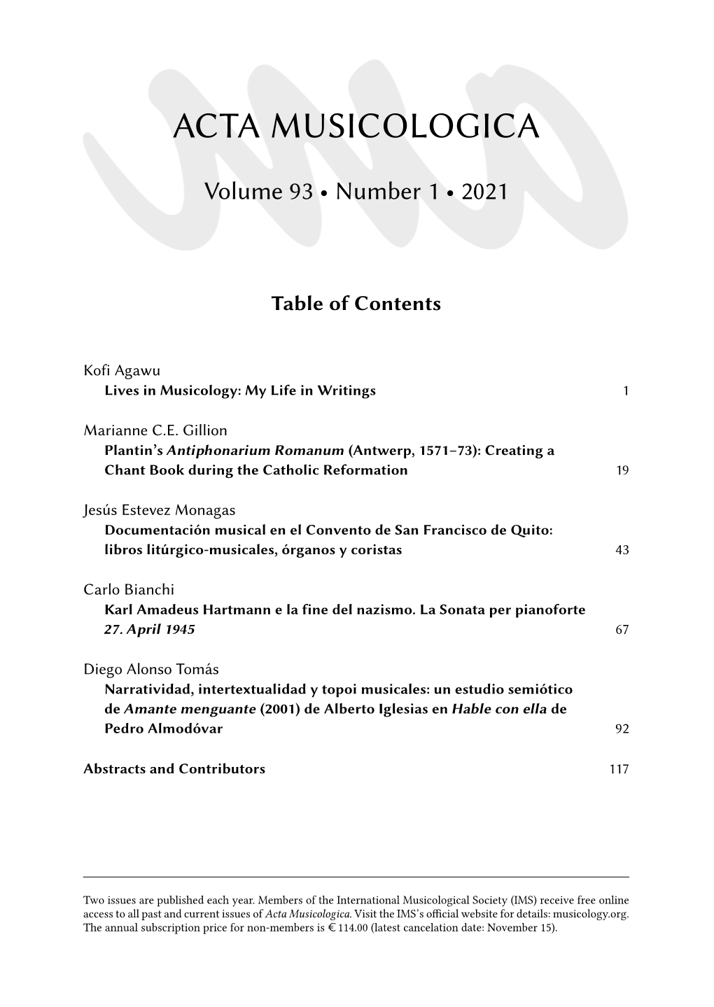 Current Issues of Acta Musicologica