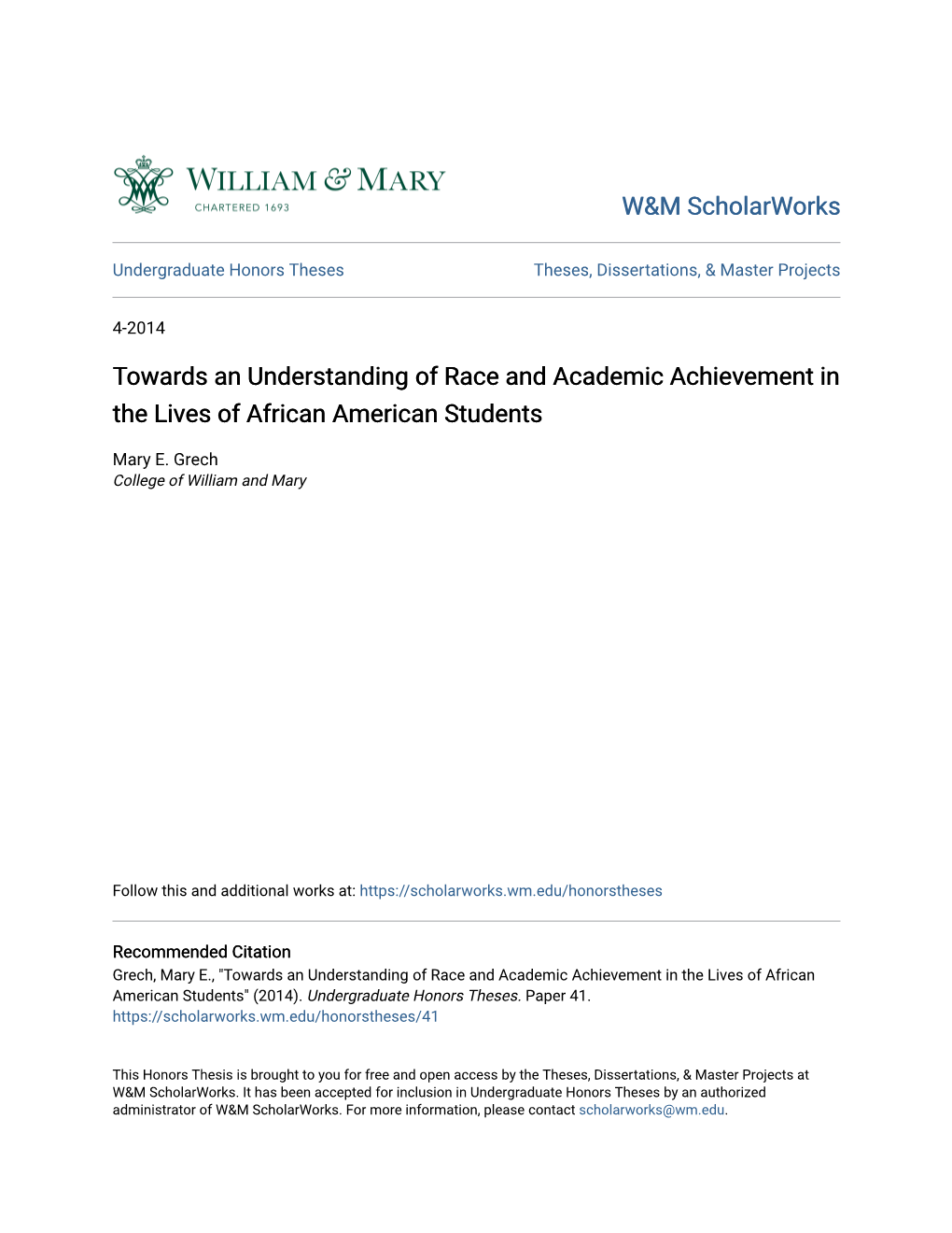 Towards an Understanding of Race and Academic Achievement in the Lives of African American Students