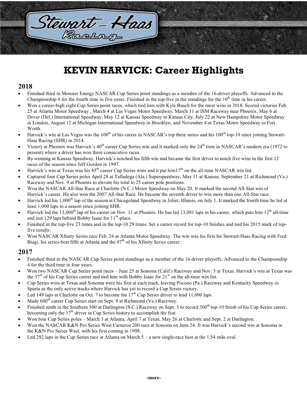 KEVIN HARVICK: Career Highlights