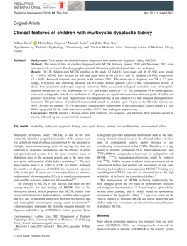 Clinical Features of Children with Multicystic Dysplastic Kidney