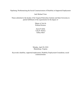 Pipelining: Problematizing the Social Constructionism of Disability in Supported Employment