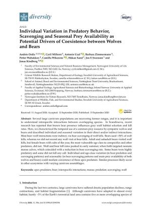 Individual Variation in Predatory Behavior, Scavenging and Seasonal Prey Availability As Potential Drivers of Coexistence Between Wolves and Bears