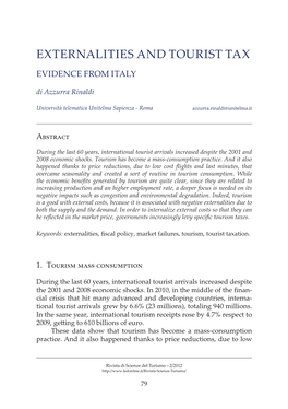 Externalities and Tourist Tax. Evidence from Italy